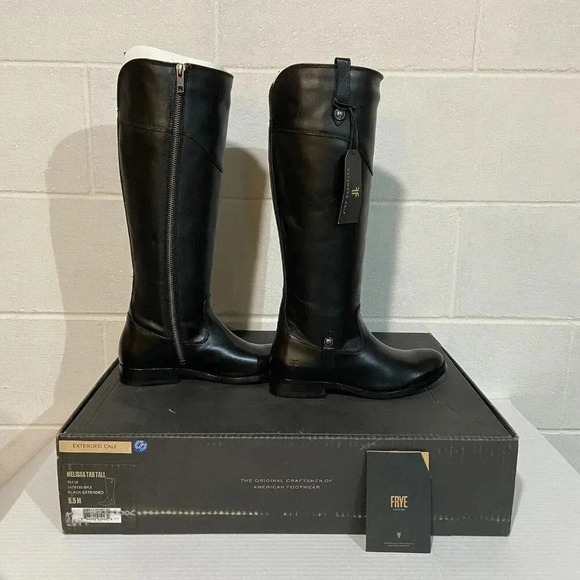 FRYE Melissa Tab Tall Leather Riding Boots Extended Calf(3470110-BKX) 5.5M Black - Picture 2 of 15